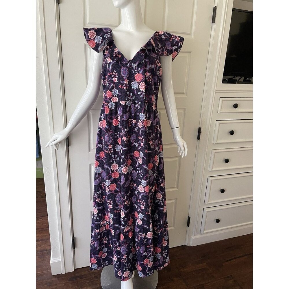 Purple Tiered Maxi Dress Womens XL Floral Ruffle V Neck Cottagecore Boho